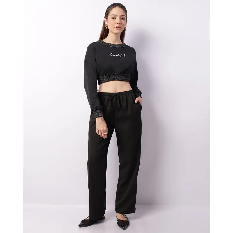 Calça Feminina Wide Leg Com Bolsos Cordão Preta G