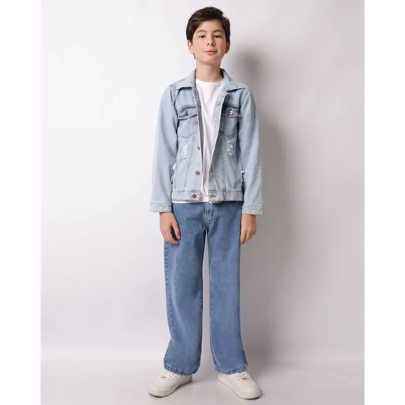 Calça Jeans Juvenil Baggy Com Bolsos Azul 10