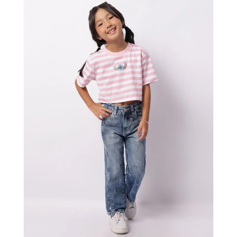 Calça Jeans Infantil Reta Com Recortes Aplicação Azul 8