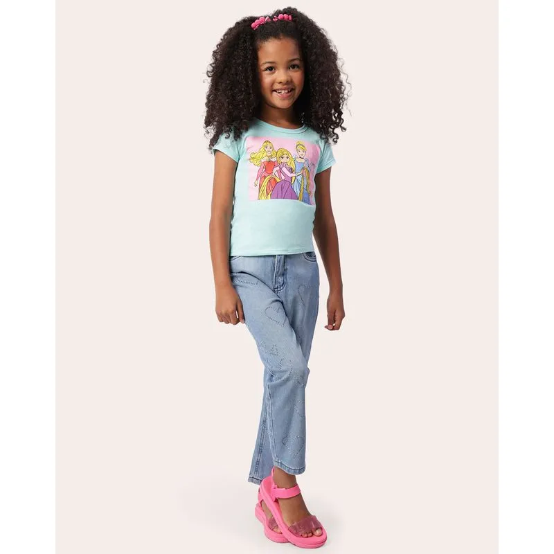 Calça Jeans Infantil Reta Com Strass Coração Azul 6