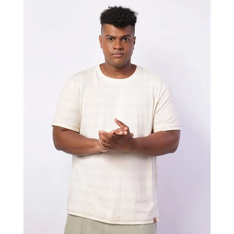 Camiseta Plus Size Masculina Manga Curta Listrada Bege G1