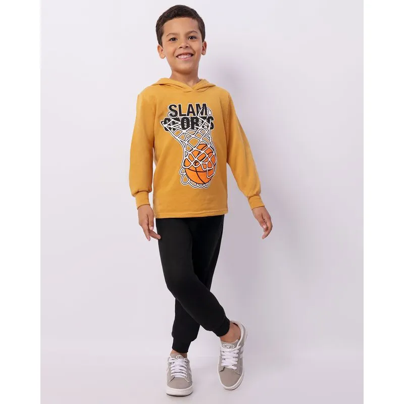 Conjunto Moletom Infantil Capuz Com Estampa Mostarda 4
