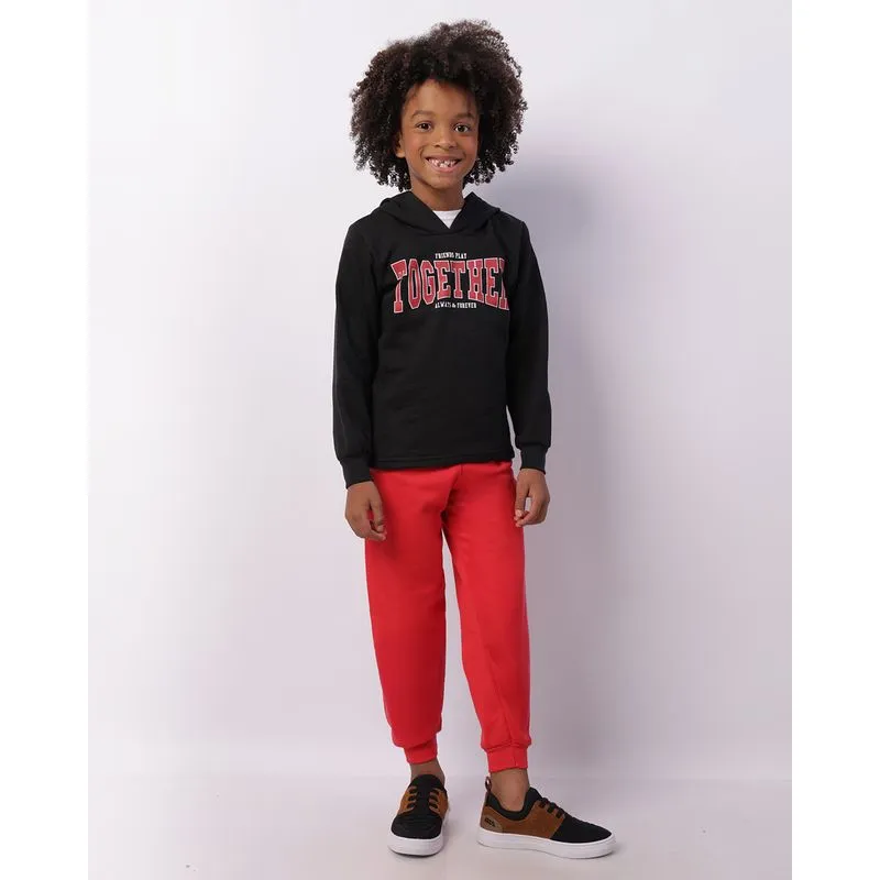 Conjunto Moletom Infantil Estampa Frontal Com Capuz Preto 6