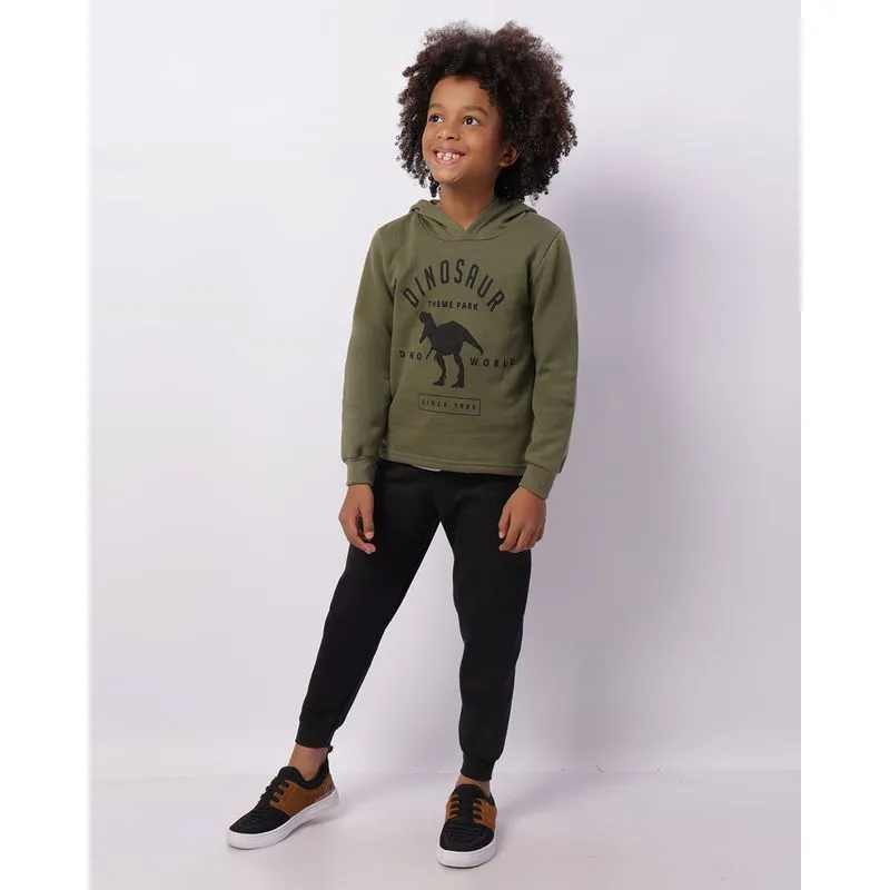 Conjunto Moletom Infantil Estampa Dinossauro Com Capuz Verde 4