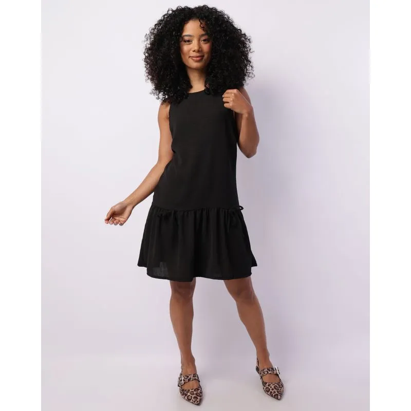 Vestido Feminino Curto Babado com Lacinhos Preto G