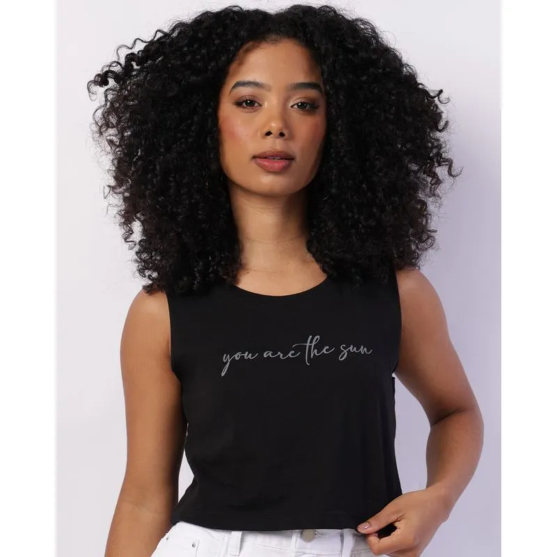 Regata Feminina Cropped com Estampa Preta G