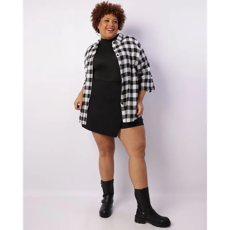 Short Saia Plus Size Feminino Curto Com Amarração Preto G2