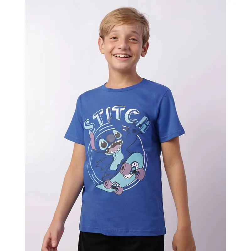 Camiseta Juvenil Disney Stitch Manga Curta Azul 14