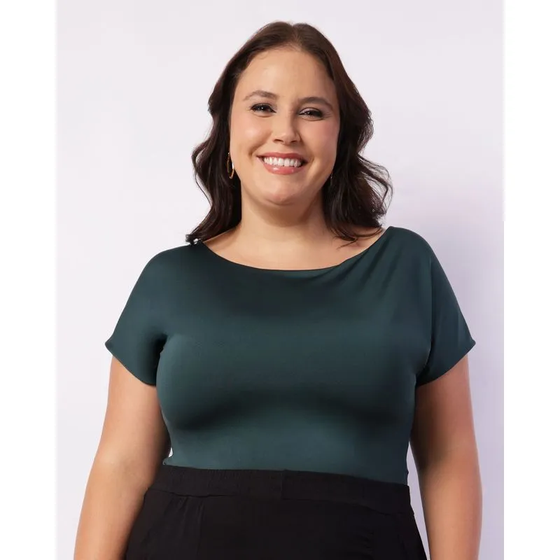 Blusa Plus Size Feminina com Recorte Vazado Verde G2