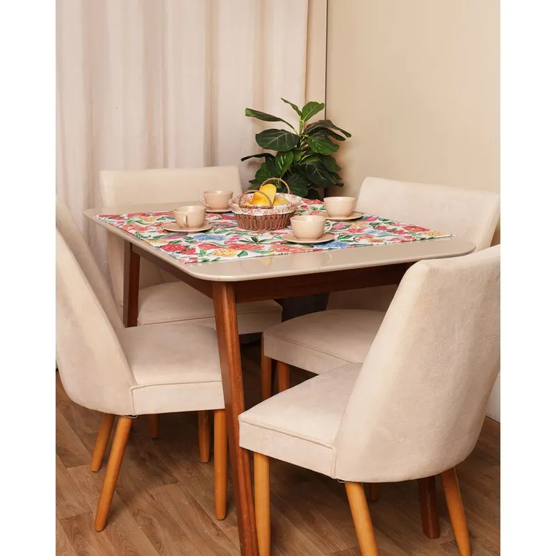 Toalha Chá 78cm x 78cm Döhler Estampada Floral Branca UN