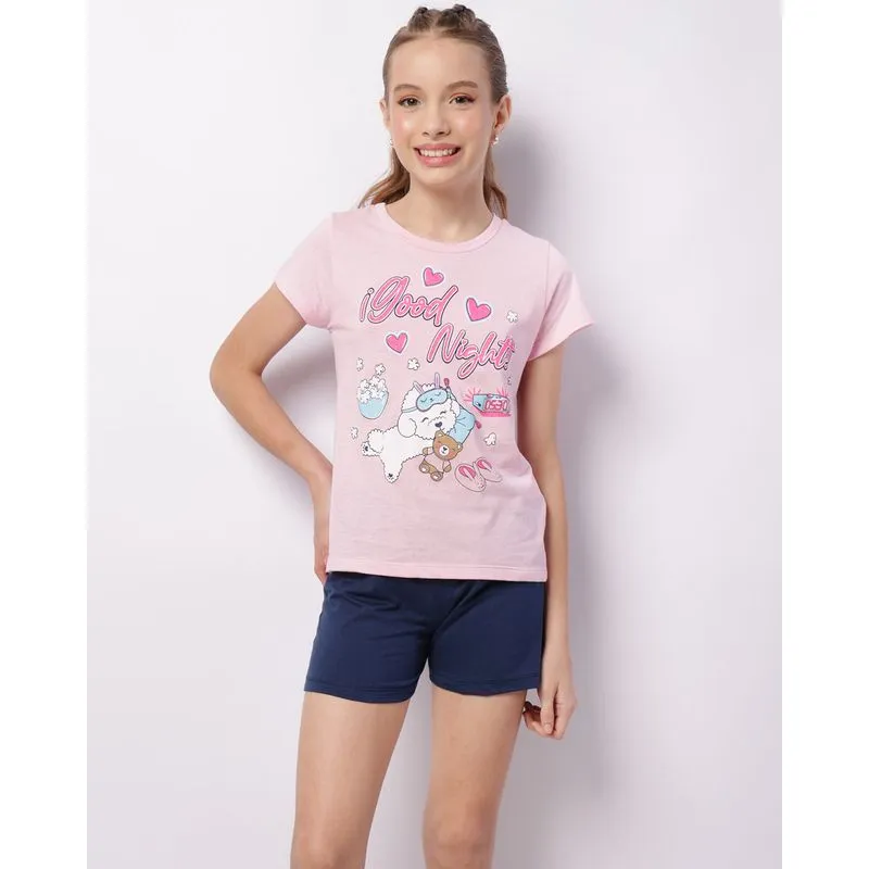 Pijama Juvenil Curto Estampa Frontal Rosa 16