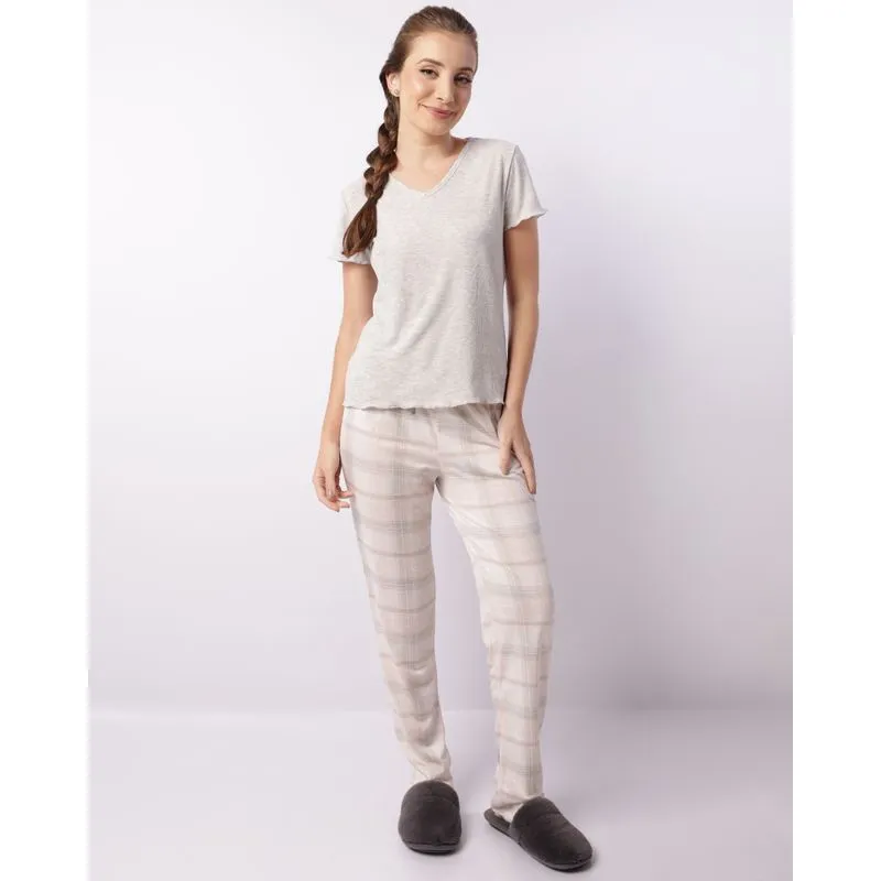 Pijama Feminino Longo Gola V Cinza GG
