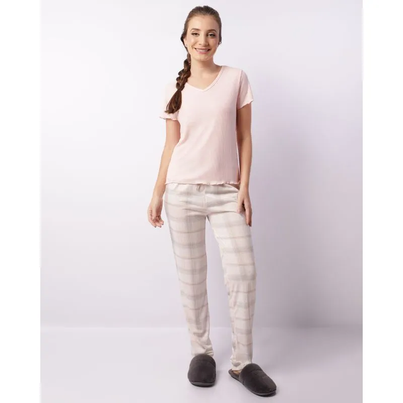 Pijama Feminino Longo Gola V Rosa GG