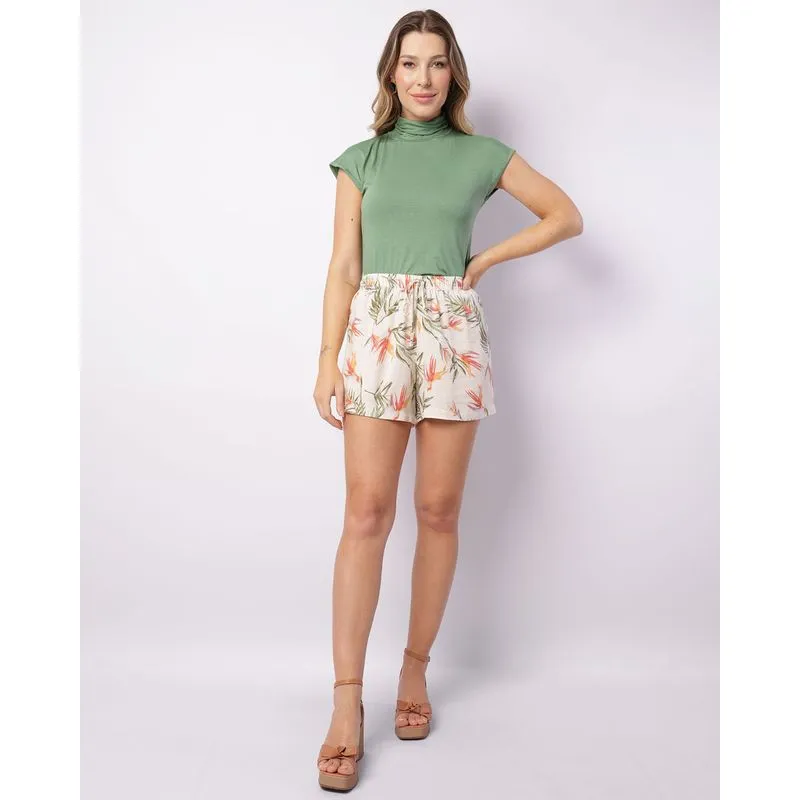 Short Feminino Curto Berry & Co. Viscose Estampado Off White M