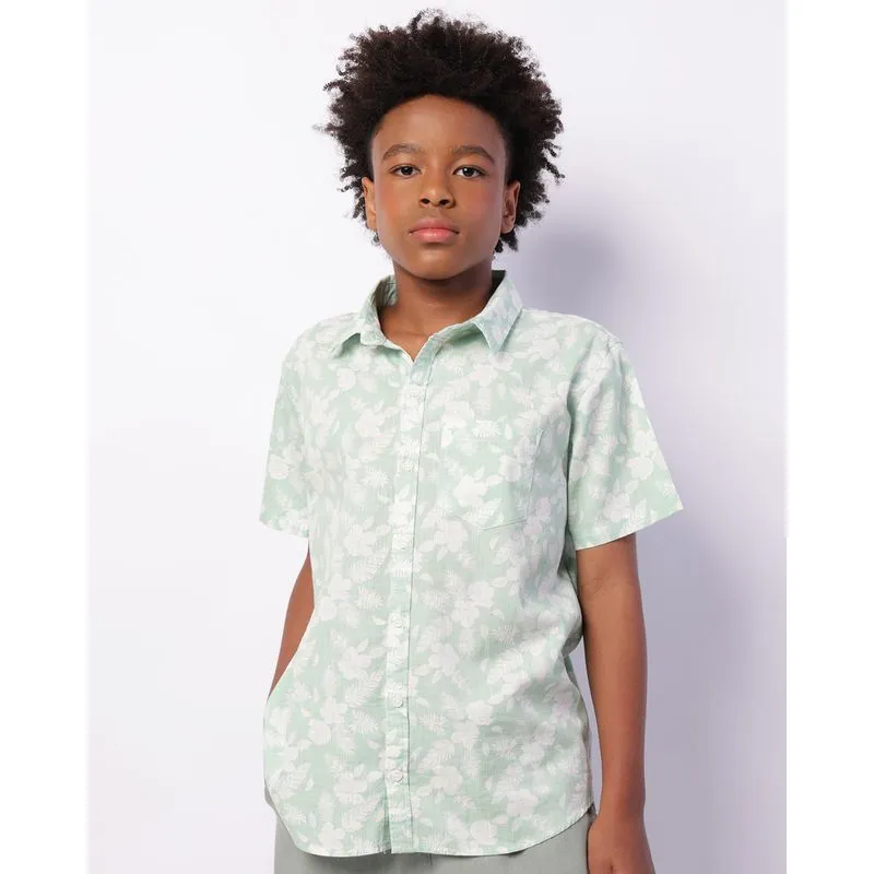 Camisa Juvenil Manga Curta Estampa Floral Verde 12