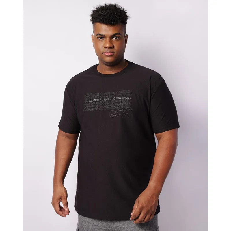 Camiseta Plus Size Masculina Gangster Texturizada Manga Curta Preta G2