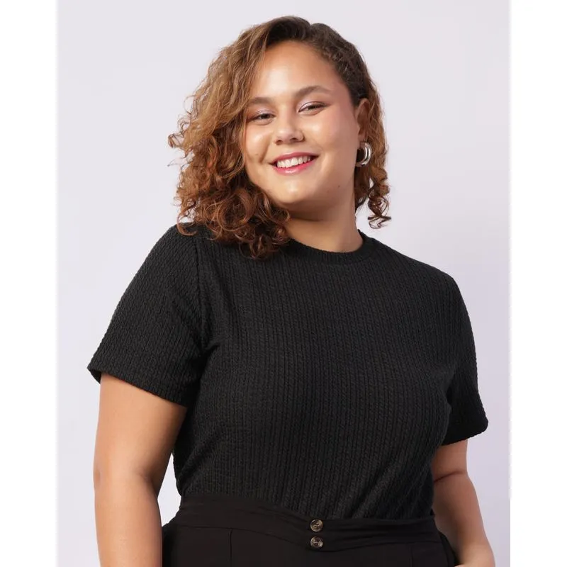 Blusa Plus Size Feminina Cropped Texturizada Preta G3