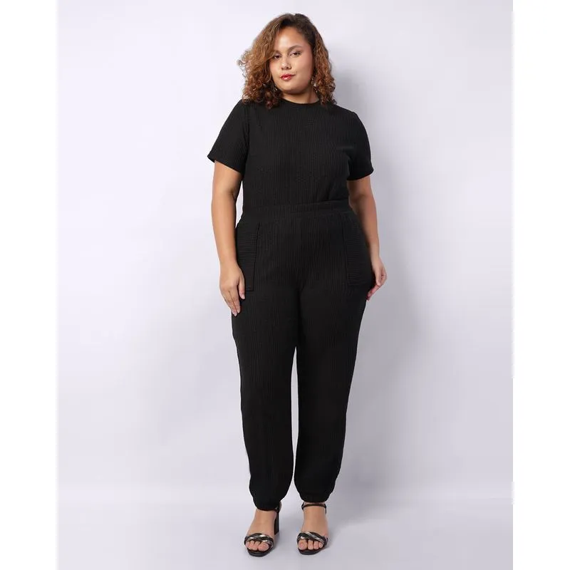 Calça Plus Size Feminina Jogger Texturizada Com Bolsos Preta G3