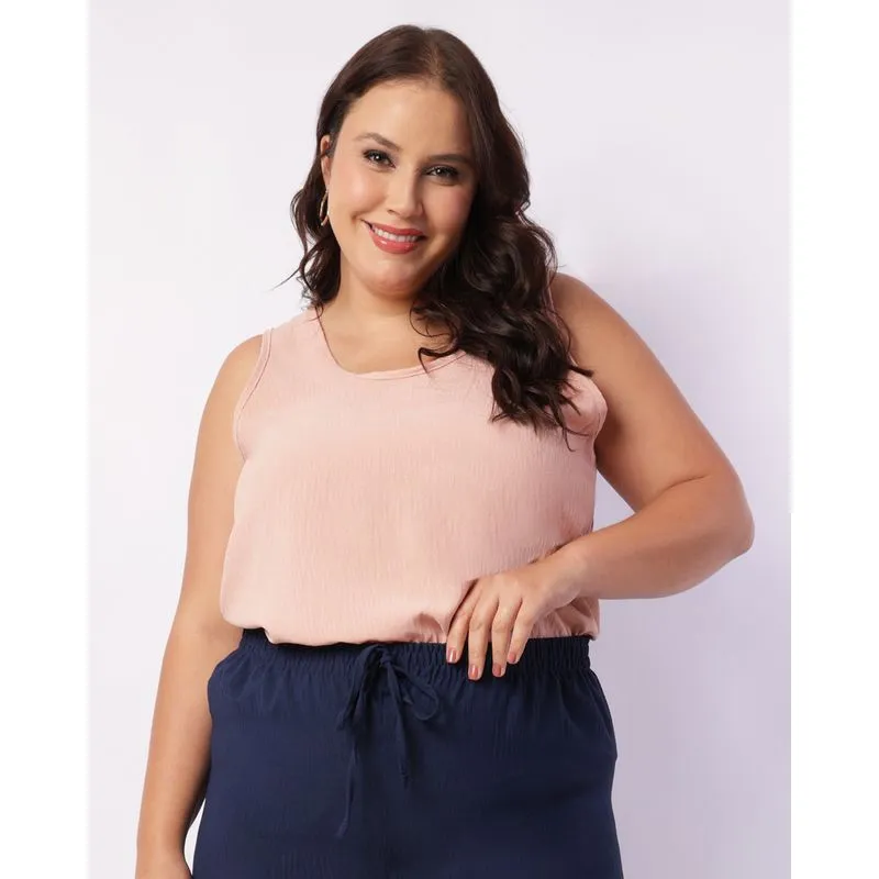 Regata Plus Size Feminina Texturizada Rosa G1