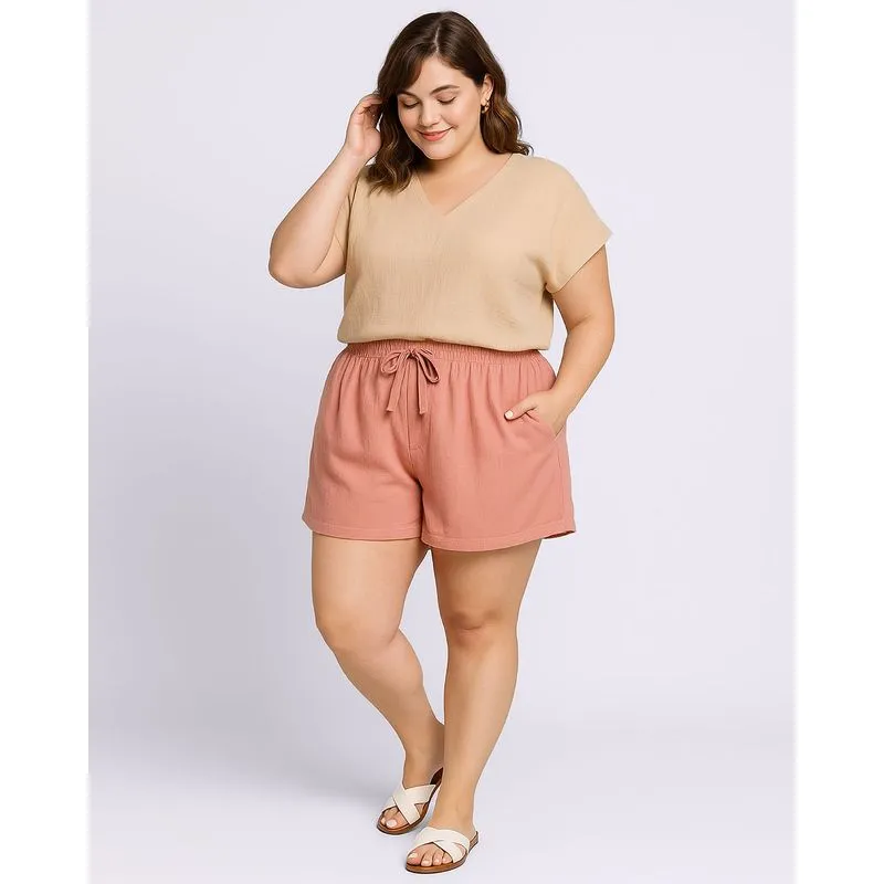 Short Plus Size Feminino Curto com Cordão Rosa G2