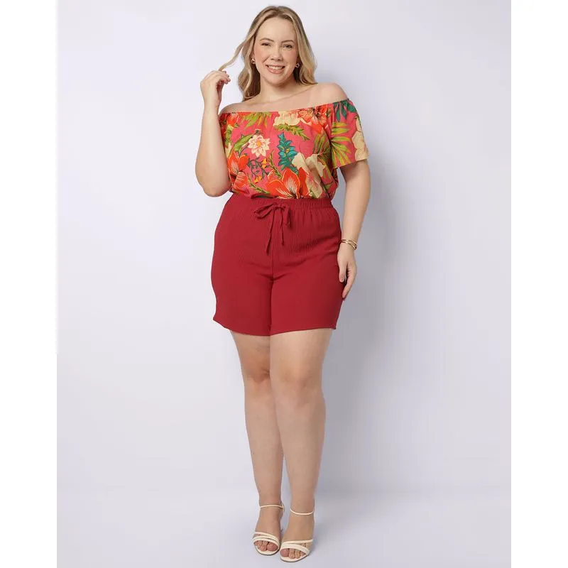 Short Plus Size Feminino Curto Vermelho G1