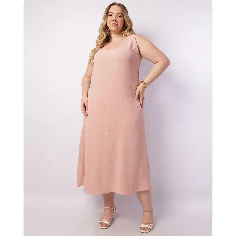 Vestido Plus Size Feminino Midi Texturizado Rosa G2