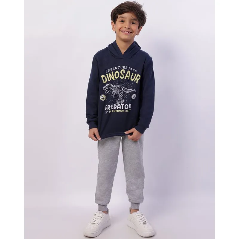 Conjunto Moletom Infantil Estampa Dinossauro Capuz Marinho 4
