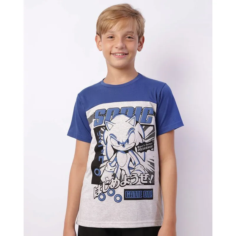 Camiseta Juvenil Estampa Sonic Manga Curta Cinza 14