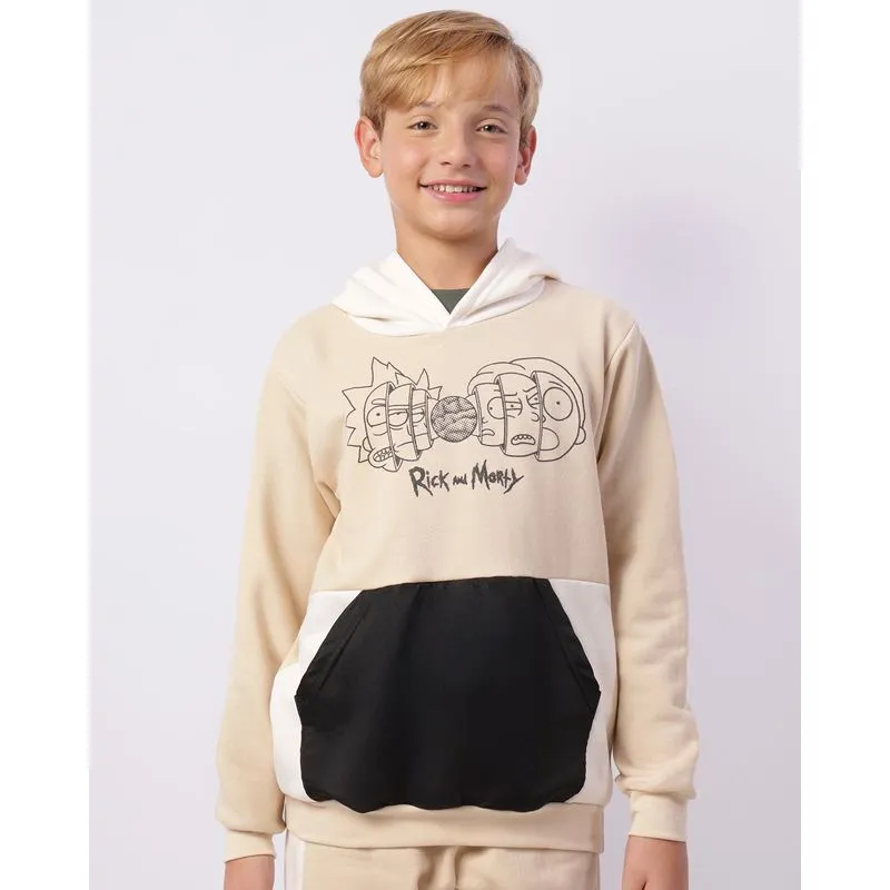 Blusão Moletom Juvenil Rick And Morty Com Capuz Bege 14