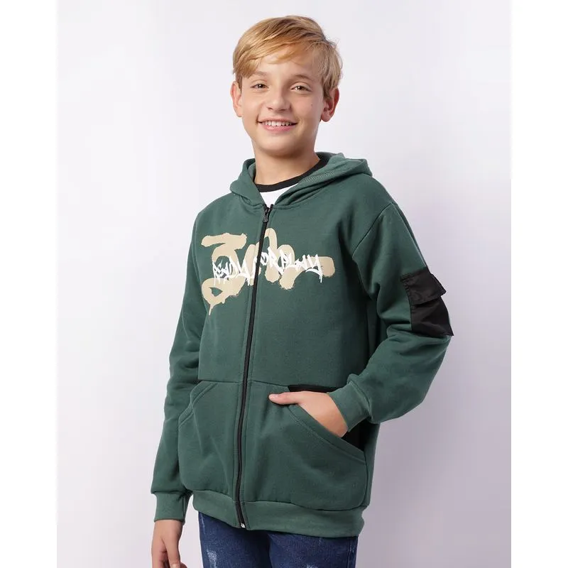 Jaqueta Moletom Juvenil Capuz Bolsos Estampa Verde 10
