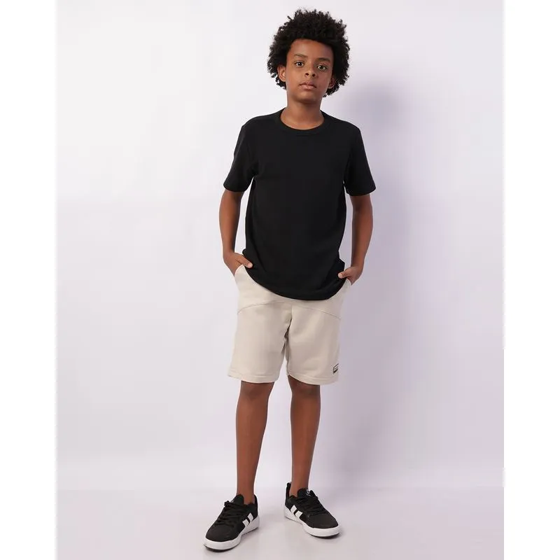Bermuda Juvenil Moletinho Reta Com Bolsos Recortes Bege 10