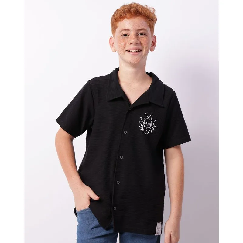 Camisa Juvenil Manga Curta Texturizada Rick And Morty Preta 10