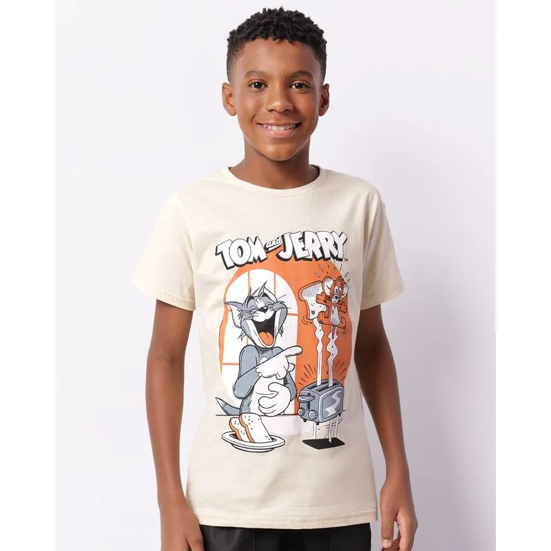 Camiseta Juvenil Manga Curta Warner Tom & Jerry Bege 12