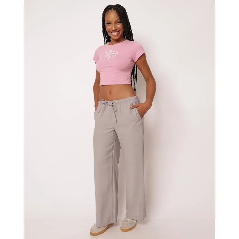 Calça Feminina Reta Viscose com Bolsos Cinza 40