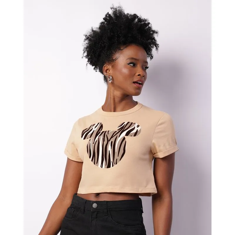 Camiseta Feminina Cropped Disney Mickey Bege G