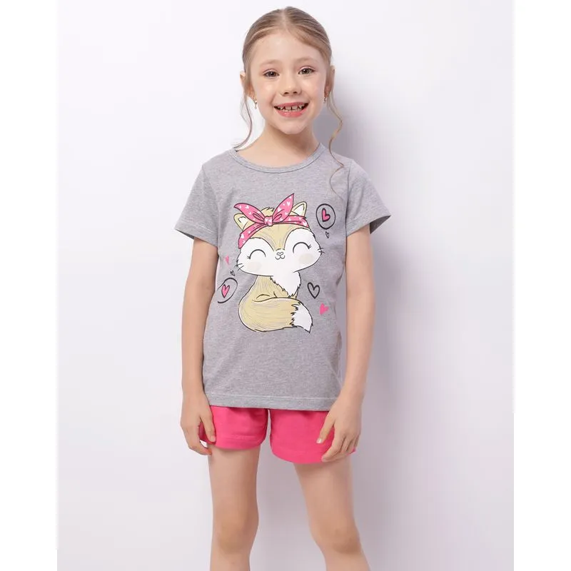 Pijama Infantil Curto Estampa Gatinho Cinza 4
