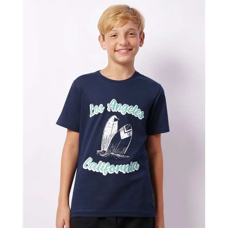 Camiseta Juvenil Estampa Tropical Manga Curta Marinho 14