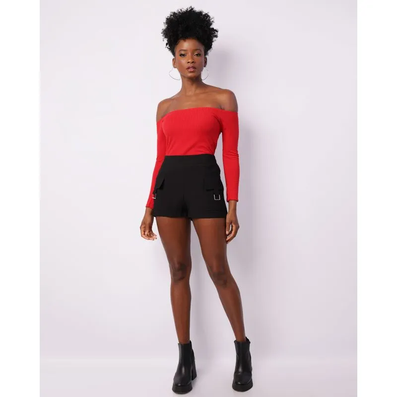 Short Feminino Com Aviamento Bolso Preto M