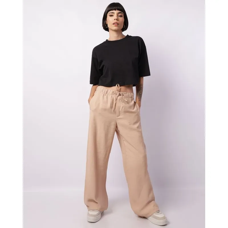 Calça Feminina Reta Alfaiataria Com Cordão Bege 44