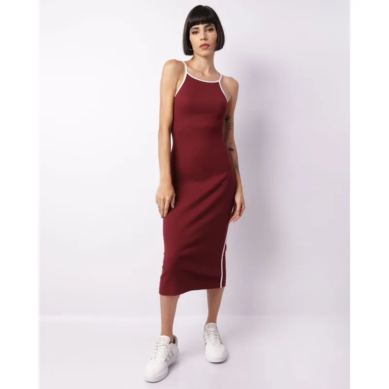 Vestido Feminino Midi Alcinha Canelado Vermelho P