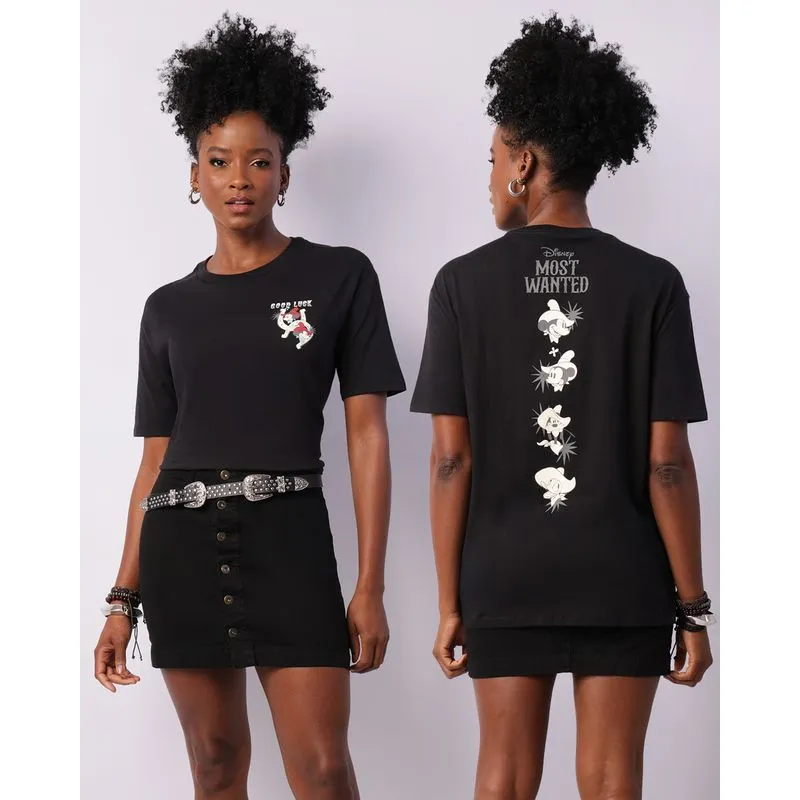 Camiseta Feminina Oversized Disney Mickey Estampa Frente E Costas Preta G