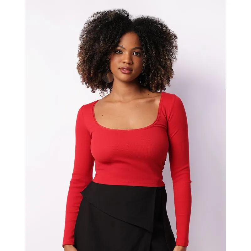 Blusa Feminina Canelada Manga Longa Vermelha G