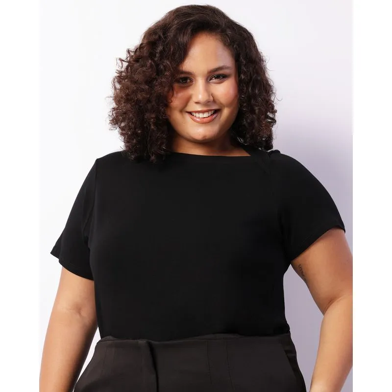 Blusa Plus Size Feminina Viscose Decote Assimétrico Preta G2