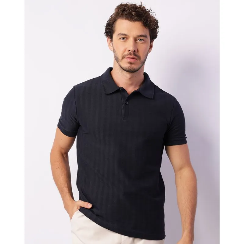 Camisa Polo Masculina Manga Curta Texturizada Marinho M