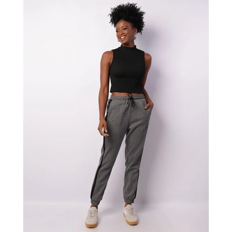 Calça Moletom Feminina Jogger Com Cordão Cinza M