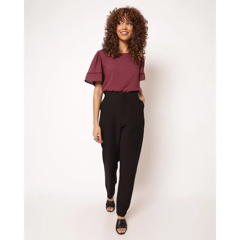 Calça Feminina Viscose Reta Alfaiataria Com Bolsos Preta 36