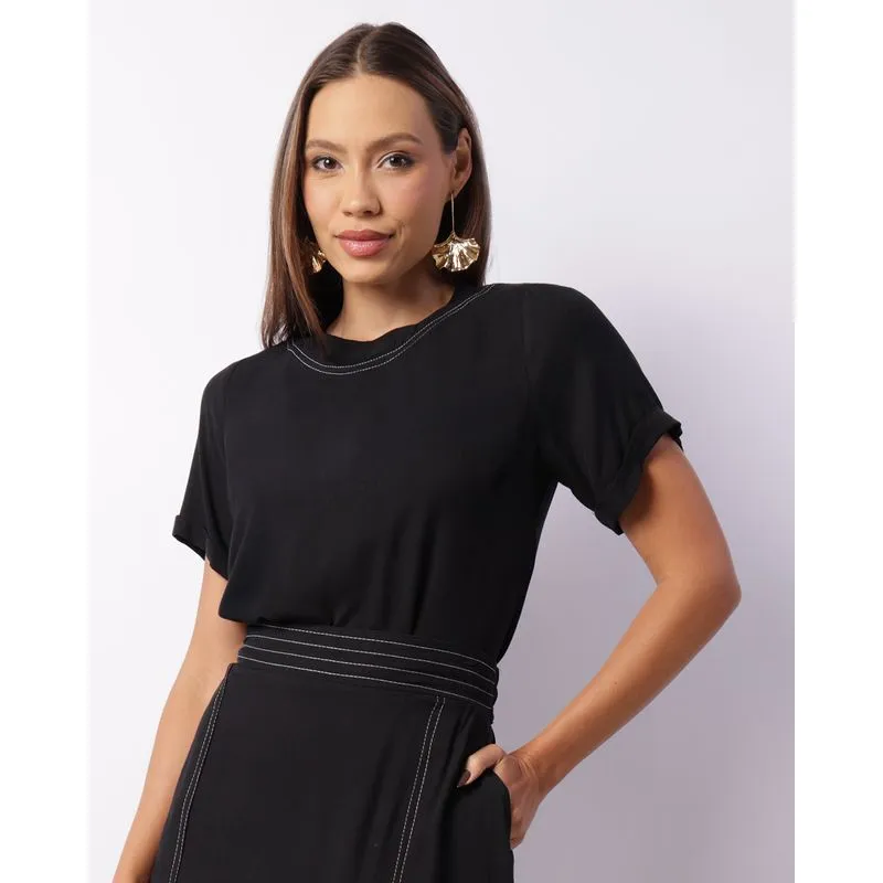 Blusa Feminina Manga Curta Viscose Preta GG