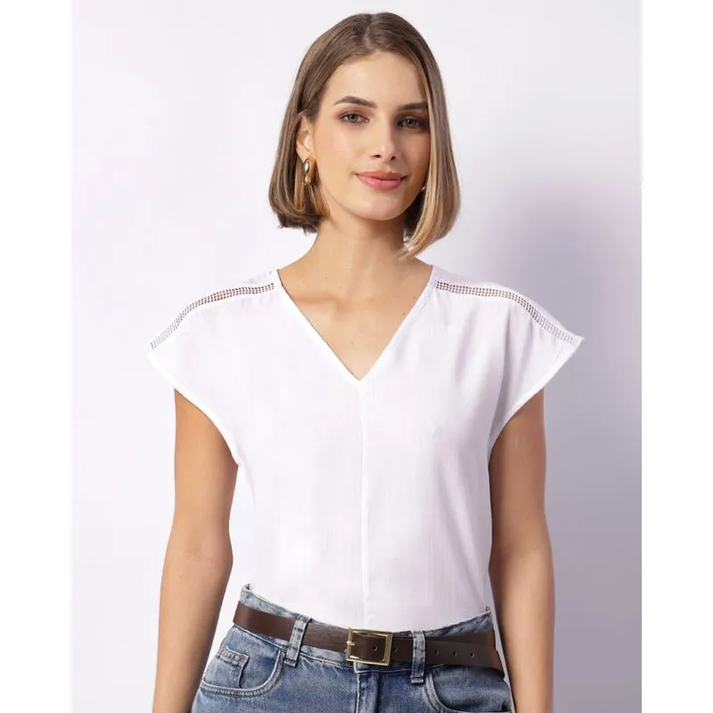 Blusa Feminina Viscose Detalhe Ombro Branca M