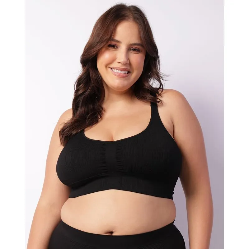 Sutiã Plus Size Feminino Top Canelado Bojo Removível Preto 52