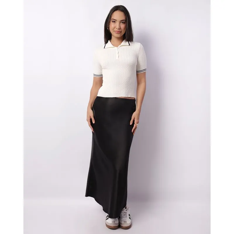 Saia Feminina Longa Acetinado Preta G